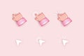 3d hand click icons with mouse pointer on pink background, ui ux button symbol, digital touch gesture illustration for web Royalty Free Stock Photo