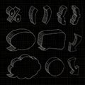 3D hand drawn notations and dialog boxes in black background. Royalty Free Stock Photo