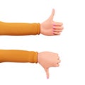 3d Hand Gesture: thumbs up. Hand sign: like and dislike, 3d render. Female cartoon hand with a manicure shows a thumbs up