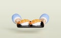 3d hand hold shrimp onigiri sushi with food tray, japanese food isolated concept, 3d render illustration Royalty Free Stock Photo