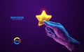 3D hand holding golden star. Gold positive customer rate illustration. Royalty Free Stock Photo