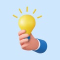 3D Hand holding Light Bulb. Royalty Free Stock Photo