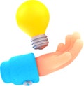 3d hand holding light bulb, genius business idea Royalty Free Stock Photo
