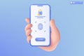 3d hand holding mobile phone scan fingerprint cyber secure icon symbol. recognition identity, biometric authorization security