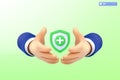 3d hand holding protect Medical guard icon symbol. immune, Health Cross, Healthcare Security, Safety Badge, Health insurance Royalty Free Stock Photo
