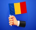 3d hand holding Romania National flag