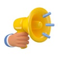 3d hand holding yellow megaphone icon