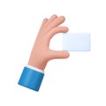 3d hand holds out blank paper label or tag Royalty Free Stock Photo
