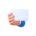 3d hand holds out blank paper label or tag Royalty Free Stock Photo