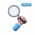 3d hand with magnifying glass icon. Hand Holding Big Magnifying Glass Lens. Search concept. Vector magnifier illustration Royalty Free Stock Photo
