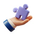 3d hand offering a purple puzzle piece for solutions and connection Royalty Free Stock Photo