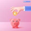 3d hand and piggy bank icon symbol. profit and growth, pound sterling gold coin. money storage, financial, Money creative business Royalty Free Stock Photo