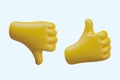 3D hands showing thumbs up and down. Agreement and objection Royalty Free Stock Photo