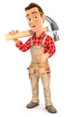 3d handyman carrying hammer on shoulder