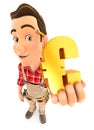 3d handyman holding gold euro sign