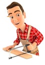 3d handyman sawing wooden plank Royalty Free Stock Photo