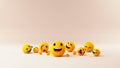 3D Happiness Emoticon Emojies On Glossy Pastel Peach