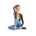 3d happy cartoon woman sitting on floor Royalty Free Stock Photo