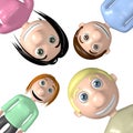 3D cartoon family - parents and children - mother, father, daughter and son - heads together