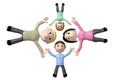 3D cartoon family - parents and children - mother, father, daughter and son - laying on back