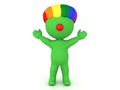 3D Happy green clown with rainbow wig and red nose Royalty Free Stock Photo