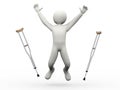 3d happy man jumping throwing crutches