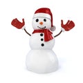 3d happy snowman with Santa hat and red gloves and presents Royalty Free Stock Photo