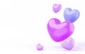 3d Happy Valentine Day banner background. Render flying heart shape balloons, romantic greeting card with colorful