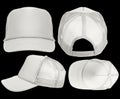 3d hat mockup template top, bottom, front, back white color isolation on black background Royalty Free Stock Photo