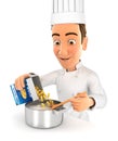 3d head chef cooking pasta Royalty Free Stock Photo