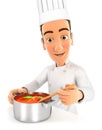 3d head chef cooking soup