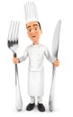 3d head chef with fork and knife