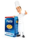 3d head chef next to big pack of pasta