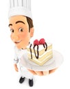 3d head pastry chef holding piece of cake