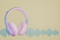 3d headphone with sound wave on blue background 3D render Royalty Free Stock Photo