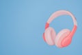 3d headphone with sound wave on blue background 3D render Royalty Free Stock Photo