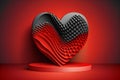 3D heart with halftone background. The heart with realistic texture and details on podium. Valentine\'s day concept.
