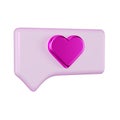 3D Heart icon. Love icon in a pink square, 3d render. Like notification isolated on white background