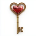 3d heart key, isolate on white background, top view Royalty Free Stock Photo