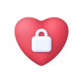 3D Heart with padlock icon. Closed emotions, secret feelings concept. Valentine's day concept. Love icon