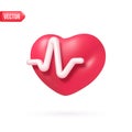 3d heart pulse. Hearts electrocardiogram monitor, ecg heartbeat healthcare lifestyle cardiology concept, cardiac beat