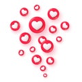 3d heart reaction. Flying like reactions success symbol social media network, love hearts button emoji good internet