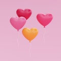 3d Heart-shape balloons isolated on pink background. Element decor for Valentine\'s Day, Mother\'s Day or birthday. 3d