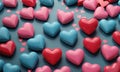 3D heart-shaped object in pink and blue, surrounded by scattered smaller heart-shaped objects in the same Royalty Free Stock Photo