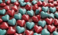 3D heart-shaped object with red heart and blue heart, surrounded by other heart-shaped objects in red and Royalty Free Stock Photo