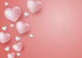 3d hearts on coral color background for Valentine`s day and wedding card