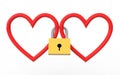 3d hearts locked together with padlock Royalty Free Stock Photo