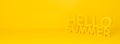 3d hello summer text on yellow background abstract typography. Summertime beach. 3d render for banner, display, label, wallpaper