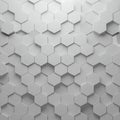 A 3D hexagonal pattern featuring various elevations of interconnected gray hexagons.