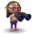 3d Hippy looks through binoculars